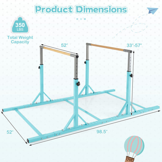 8 FT Double Horizontal Bars with 13-Level Adjustable Heights-Green - Color: Green - Image 5