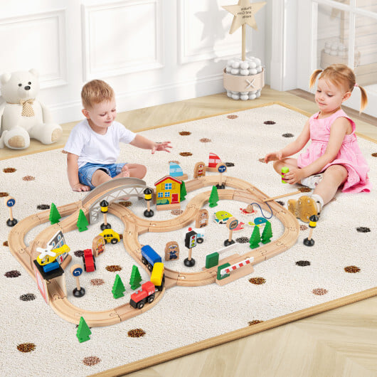 78 Pieces Wooden Train Set Activity Railway Playset for Kids Aged 18M+ - Color: Natural - Image 2