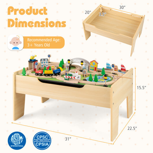 78 Pieces Wooden Train Set Activity Railway Playset for Kids Aged 18M+ - Color: Natural - Image 4