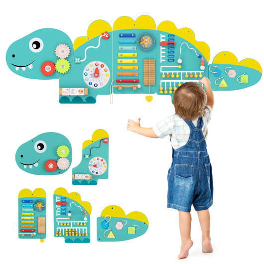11-in-1 Dinosaur Activity Wall Busy Board Panels for Toddlers Education and Early Development-Green - Color: Green