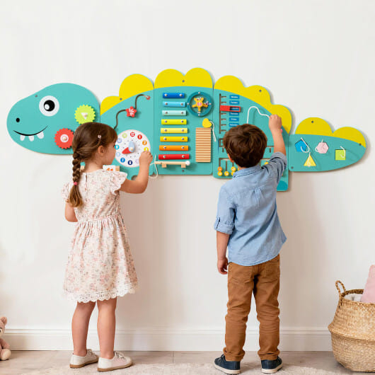 11-in-1 Dinosaur Activity Wall Busy Board Panels for Toddlers Education and Early Development-Green - Color: Green - Image 2