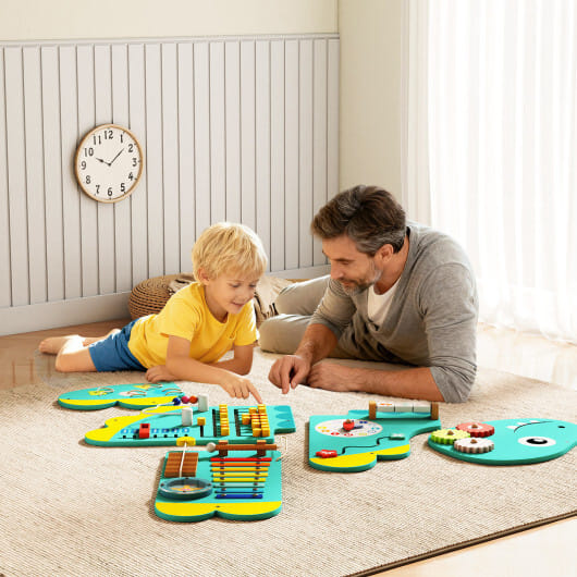 11-in-1 Dinosaur Activity Wall Busy Board Panels for Toddlers Education and Early Development-Green - Color: Green - Image 3