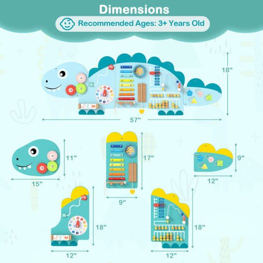 11-in-1 Dinosaur Activity Wall Busy Board Panels for Toddlers Education and Early Development-Green - Color: Green - Image 5