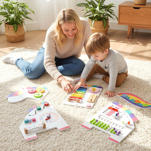 11-in-1 Dinosaur Activity Wall Busy Board Panels for Toddlers Education and Early Development-White - Color: White - Image 3