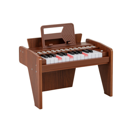 25 Keys Kids Piano Keyboard with Adjustable Speed and Volume-Brown - Color: Brown