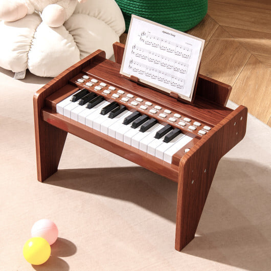 25 Keys Kids Piano Keyboard with Adjustable Speed and Volume-Brown - Color: Brown - Image 2