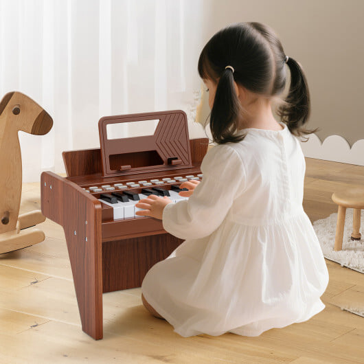25 Keys Kids Piano Keyboard with Adjustable Speed and Volume-Brown - Color: Brown - Image 3