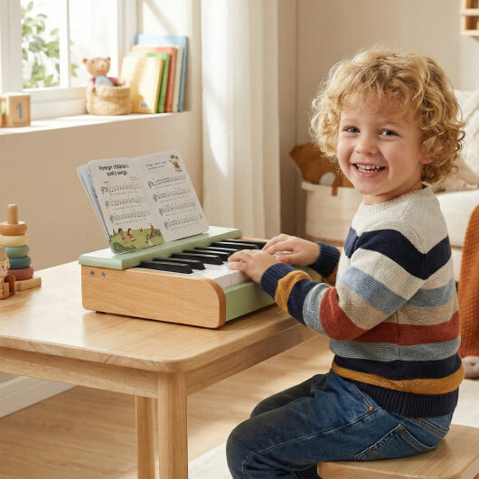 18 Keys Wooden Piano for Kids with Removable Music Stand-Green - Color: Green - Image 2