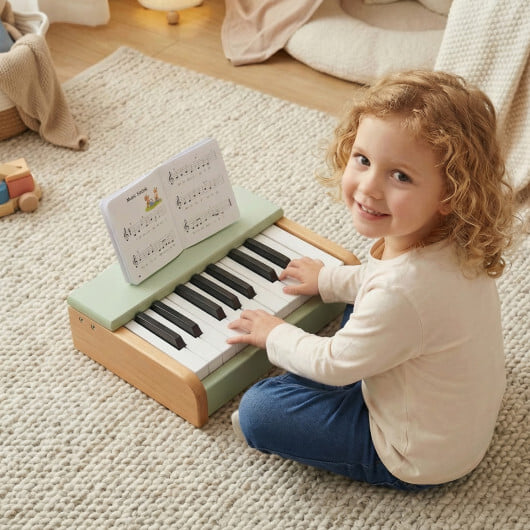 18 Keys Wooden Piano for Kids with Removable Music Stand-Green - Color: Green - Image 3