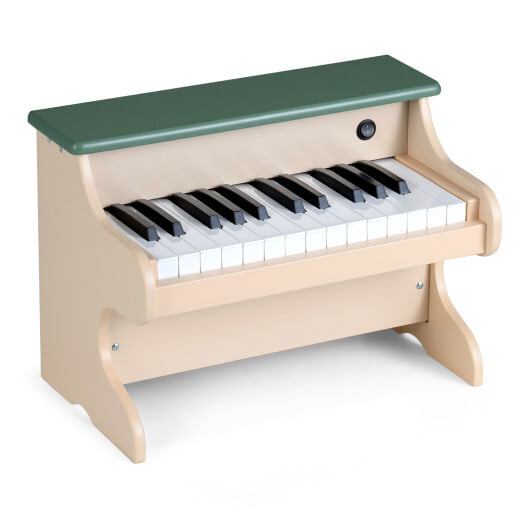 25 Keys Kids Piano Keyboard Wooden Digital Piano Toy with Removable Music Stand-Green - Color: Green