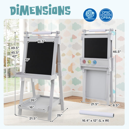 3-in-1 Double-sided Art Easel with Chalkboard and Magnetic Whiteboard-Gray - Color: Gray - Image 5