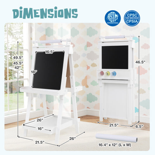3-in-1 Double-sided Art Easel with Chalkboard and Magnetic Whiteboard-White - Color: White - Image 5