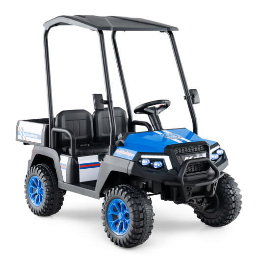 24v Kids Golf Cart 4wd 2-seater Ride On Car With Storage Trunk/Horn-blue