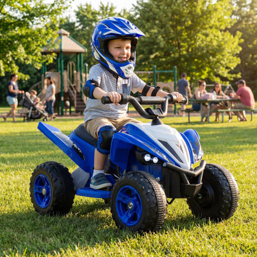 12V Kids Ride On ATV 4-Wheeler Quad with LED Lights and 7 mph Max Speed-Navy - Color: Navy - Image 2