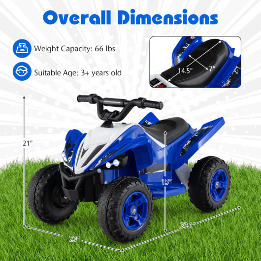 12V Kids Ride On ATV 4-Wheeler Quad with LED Lights and 7 mph Max Speed-Navy - Color: Navy - Image 5