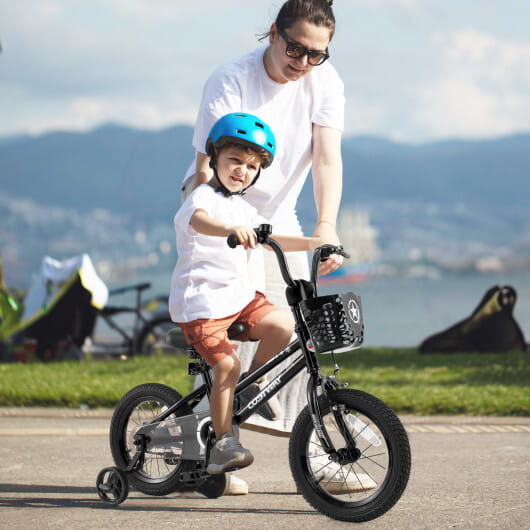 14 Inch Kids Bike with Basket and Training Wheels for Children Aged 4-5 Years Old - Color: Black - Size: 14 inches - Image 2