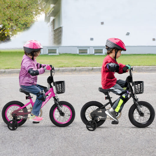14 Inch Kids Bike with Basket and Training Wheels for Children Aged 4-5 Years Old - Color: Black - Size: 14 inches - Image 3