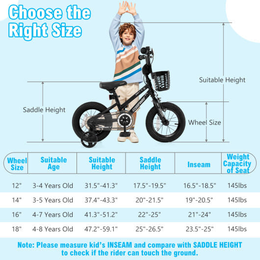 14 Inch Kids Bike with Basket and Training Wheels for Children Aged 4-5 Years Old - Color: Black - Size: 14 inches - Image 4