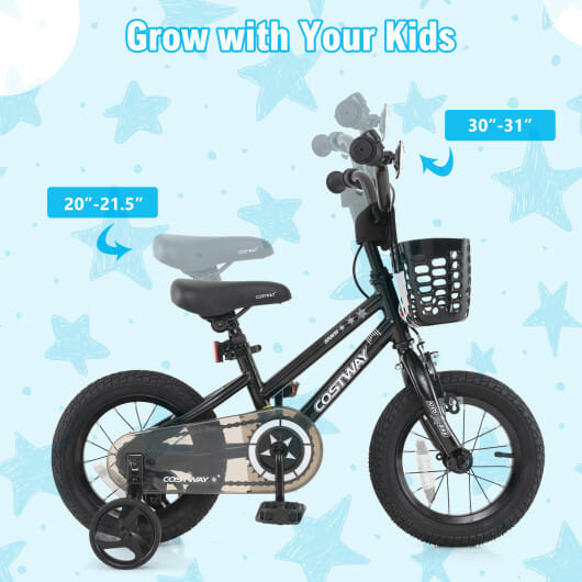 14 Inch Kids Bike with Basket and Training Wheels for Children Aged 4-5 Years Old - Color: Black - Size: 14 inches - Image 5