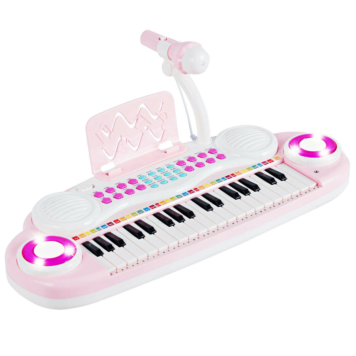 Multifunctional 37 Electric Keyboard Piano with Microphone-Pink - Color: Pink - Image 2
