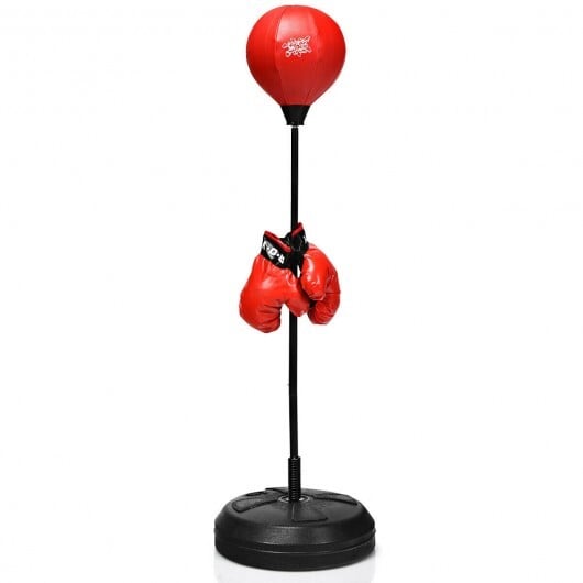 Adjustable Height Punching Bag with Stand Plus Boxing Gloves for Both Adults and Kids - Color: Black & Red - Image 3