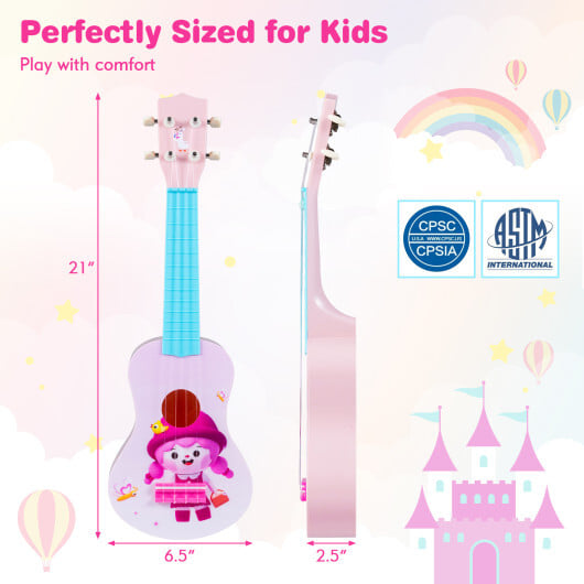 21 Inch Children Mini Ukulele with 4 Nylon Strings and 12 Frets - Color: Pink & Blue - Image 5