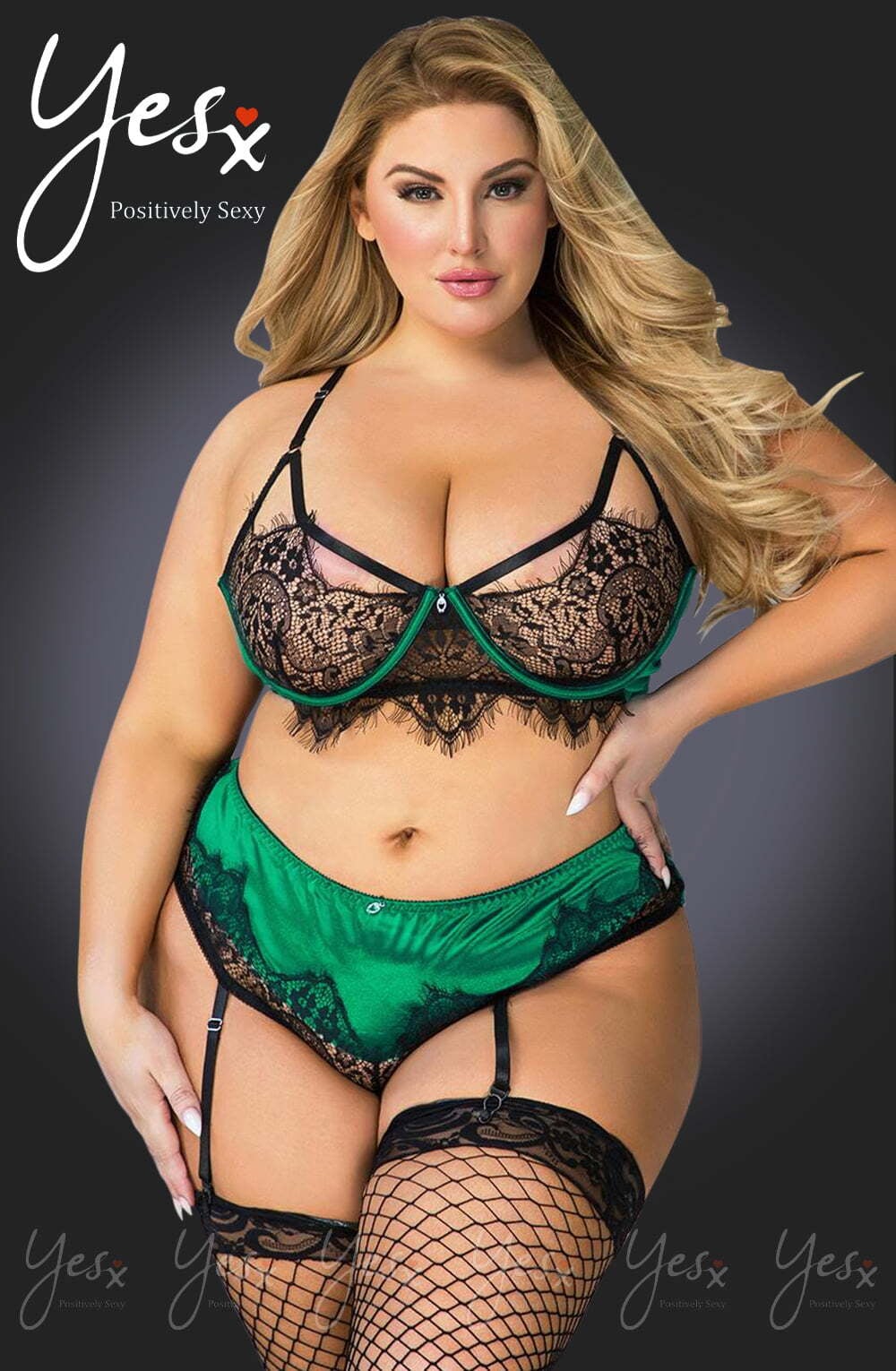 YesX YX957Q Black/Emerald Bra Set - Image 7