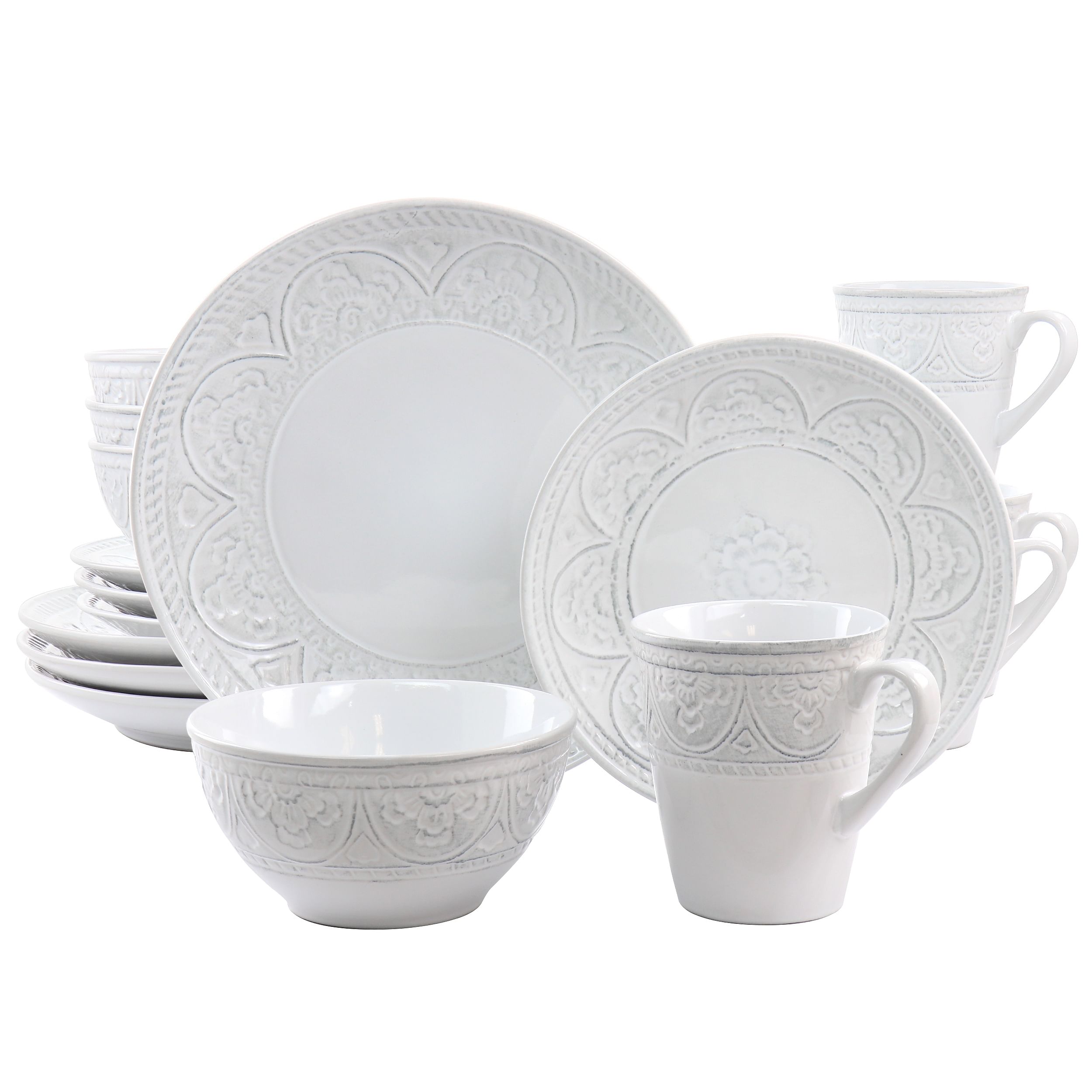 Gibson Elite Juneau 16 Piece Stoneware Dinnerware Set White