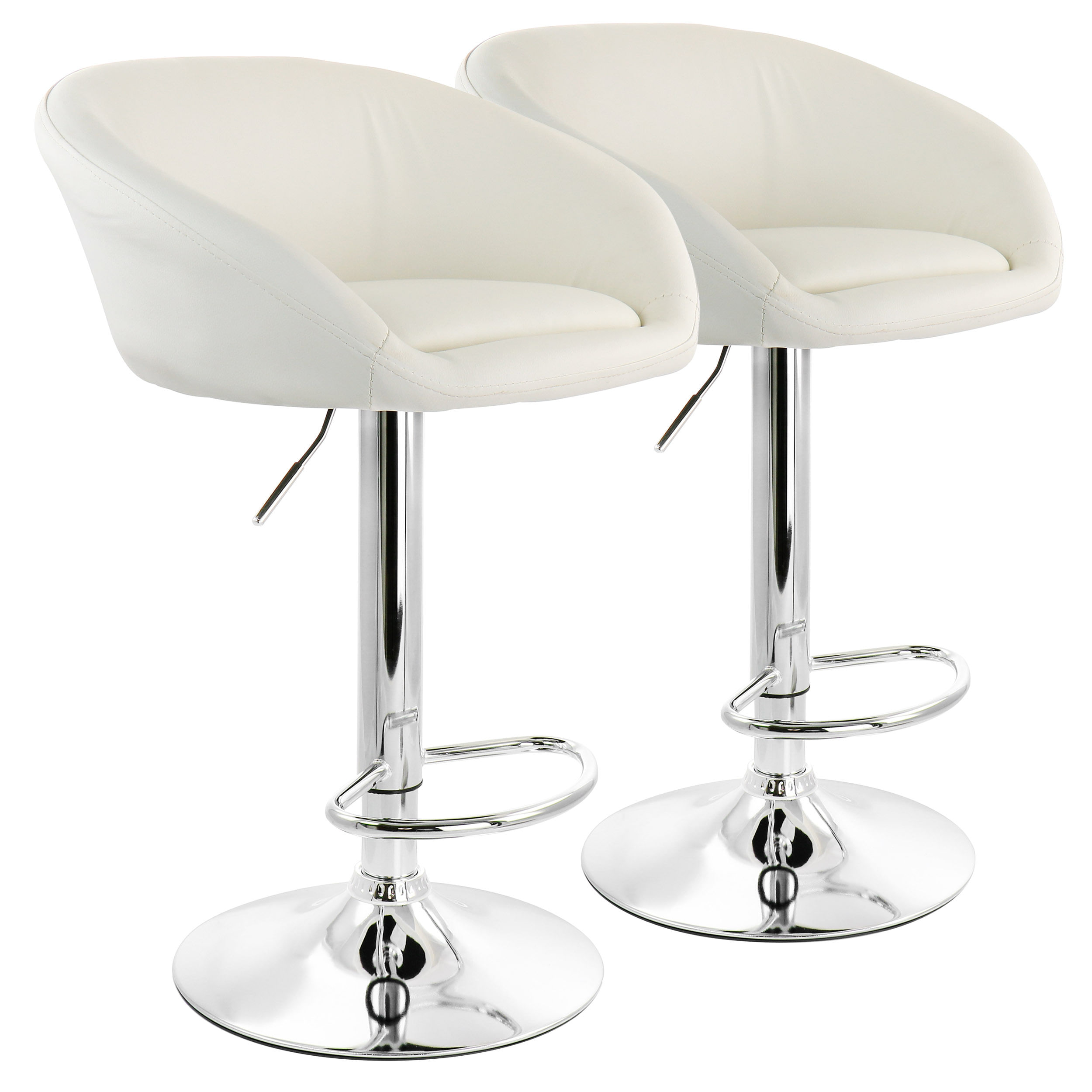 Elama 2 Piece Adjustable Faux Leather Bar Stool White Chrome