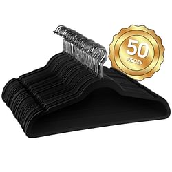 Category: Dropship Accessories, SKU #HANGER50PIECEBLACK, Title: Elama Home 50 Piece Flocked Velvet Clothes Hangers with Stainless Steel Swivel Hooks in Black