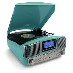 Category: Dropship Gadgets & Gifts, SKU #TRX-16TRQ, Title: Trexonic Retro Wireless Bluetooth, Record and CD Player in Turquoise