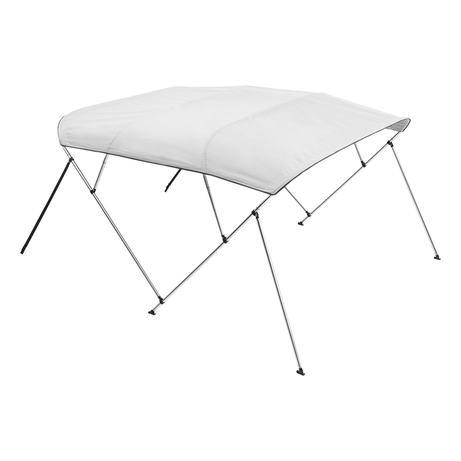 4 Bow Boat Bimini Tops, 600D Polyester Canopy with Aluminum Alloy Frame, Waterproof & Sun Shade Boat Awning Canopy with Storage Bag, 2 Support Poles, 4 Straps, 96"Lx(85"-90")Wx54"H, Light Grey