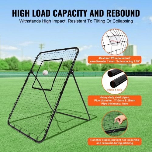 Baseball And Softball Rebounder Net, 4 x 6 Feet PitchBack Baseball Nest for Pitching and Fielding Training, Pitch Return Trainer Rebound Net with Pitching Target, 4 Adjustable Angles - Image 4