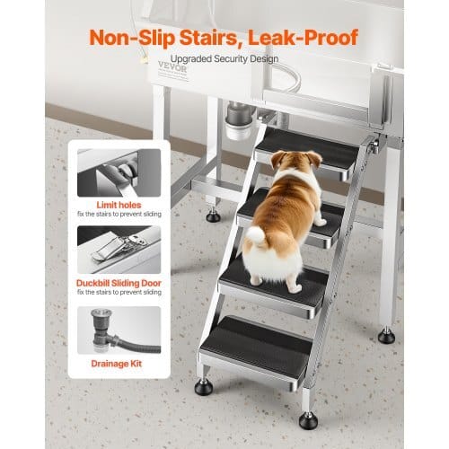 34" Dog Washing Station, Stainless Steel Pet Grooming Tub Bathtub, Professional Dog Wash Sink with Shower, Faucet, Soap Holder, Non-Slip Stairs Easy-Clean Design for Small Pets Cats (Right Door) - Image 2