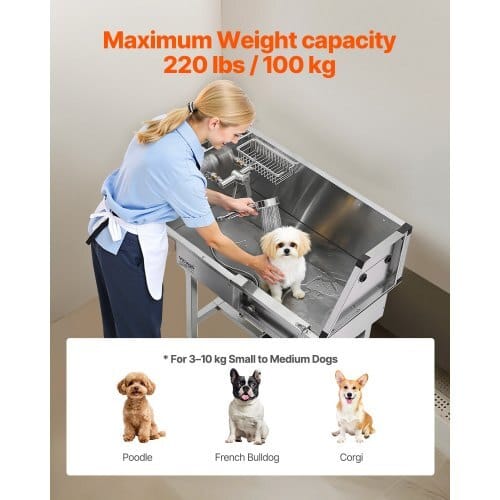 34" Dog Washing Station, Stainless Steel Pet Grooming Tub Bathtub, Professional Dog Wash Sink with Shower, Faucet, Soap Holder, Non-Slip Stairs Easy-Clean Design for Small Pets Cats (Right Door) - Image 3