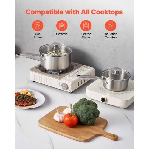 Stainless Steel Saucepan Set, 1 QT & 2 QT & 3 QT Saucepans with Glass Lids, Multipurpose Nonstick Stainless Steel Sauce Pot with Ergonomic Handle, Friendly for Oven, Dishwasher, Induction Cooker - Image 4