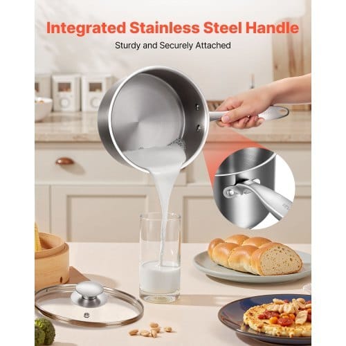 Stainless Steel Saucepan Set, 1 QT & 2 QT & 3 QT Saucepans with Glass Lids, Multipurpose Nonstick Stainless Steel Sauce Pot with Ergonomic Handle, Friendly for Oven, Dishwasher, Induction Cooker - Image 5
