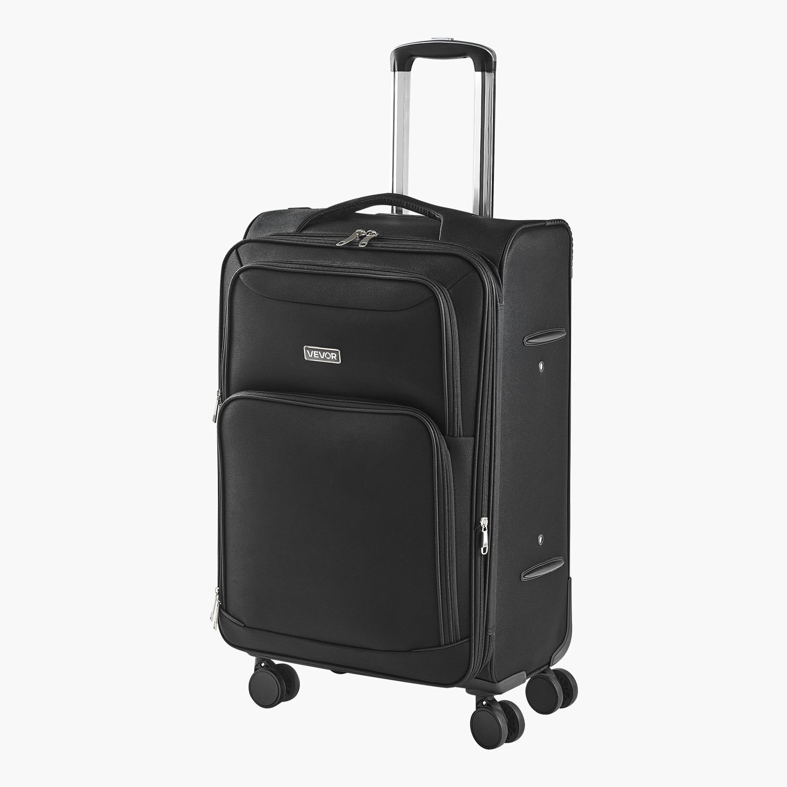 Softside Expandable Luggage with Spinner Wheels, 24-Inch Softside Checked Medium Luggage, Lightweight Checked Suitcase with Expandable Zippered Pocket and TSA Lock, Black