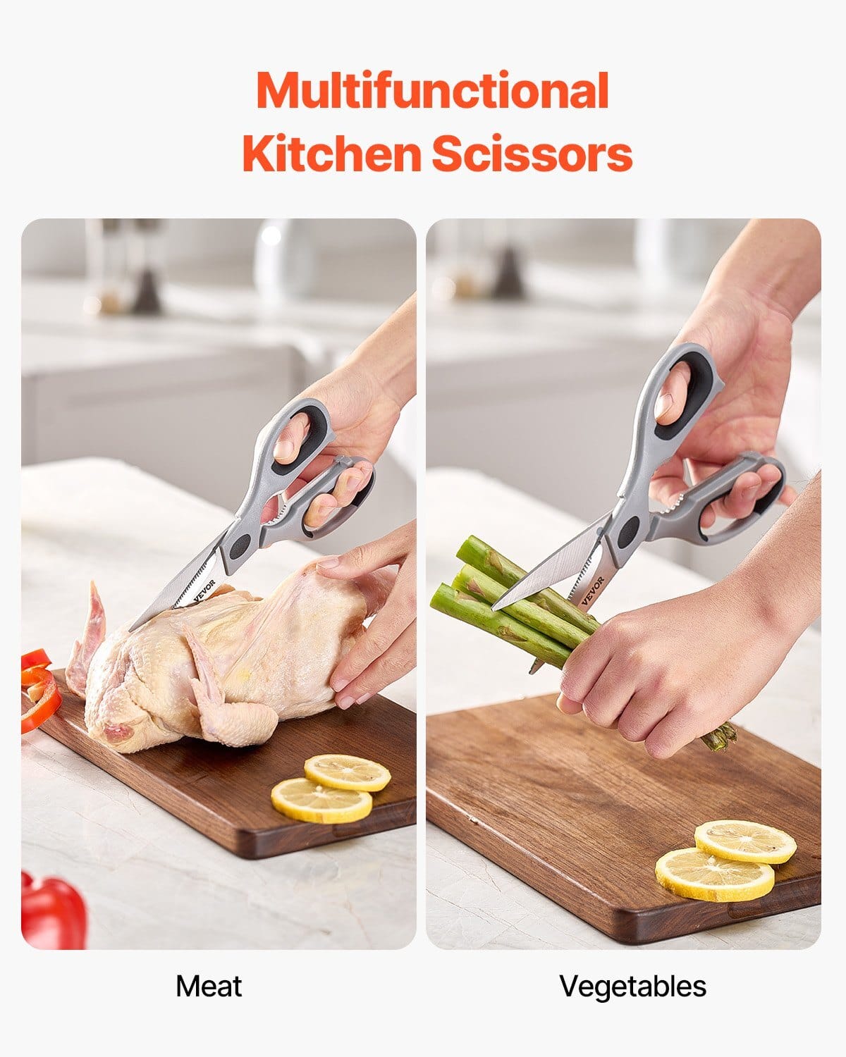 Kitchen Scissors, Durable Stainless Steel Kitchen Shears with Protective Sheath, Heavy Duty Cooking Shears Soft Grip Comfort Handle, Kitchen Utensil for Cutting Meat, Food, Fish, Poultry, Grey - Image 2