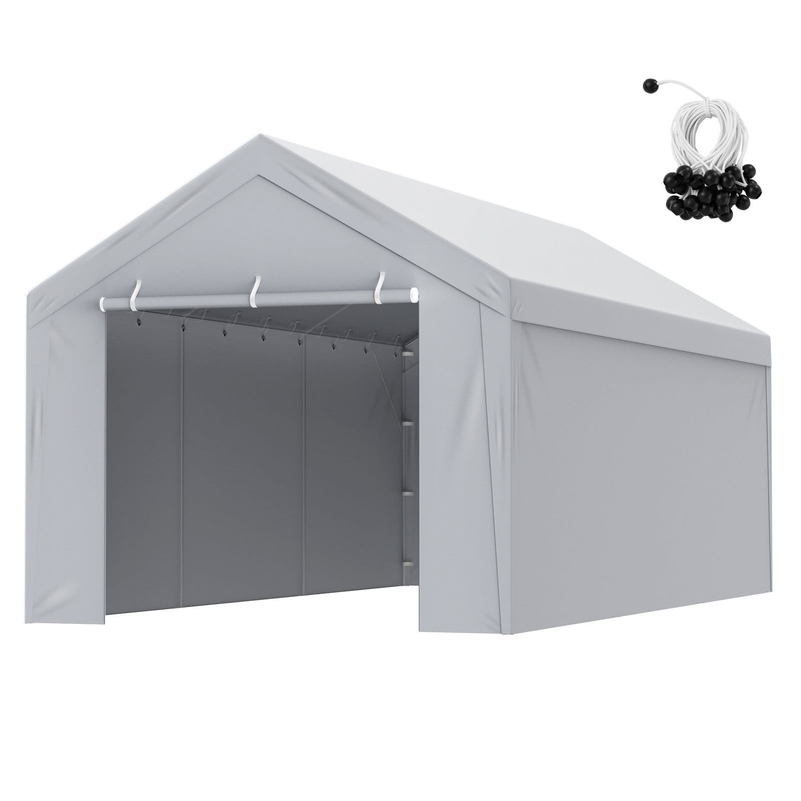 Carport Replacement Canopy Cover Top + Side Wall 10 x 20 ft, Garage Tent Shelter Tarp Heavy-Duty Waterproof & UV Protected, Easy Installation with Ball Bungees,Grey (Frame Not Included)