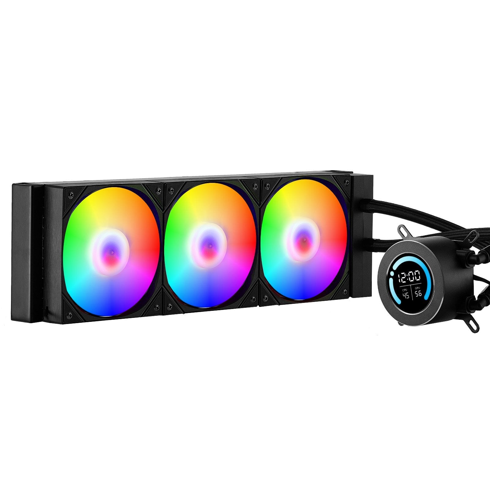 CPU Liquid Cooler, AIO CPU Water Cooler - 3 x 120mm PWN Fans & Pump, Customizable Black PC Liquid Cooler with 2.1'' LCD Display & ARGB light, for Intel 115X/1366/2011/1700/1200, AMD AM4/AM5