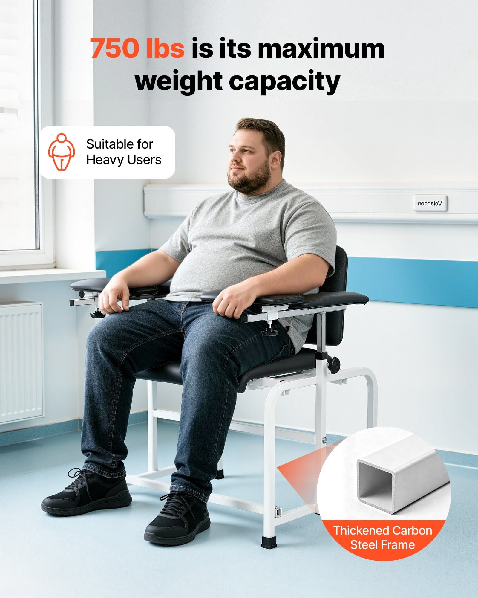 Phlebotomy Chair 750LBS Capacity Blood Draw Medical Chair, Comfortable Blood Drawing Chairs with Adjustable Armrests, Soft Padded Seat, Easy-to-Clean PVC Leather for Hospitals Clinics