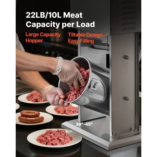 Electric Sausage Stuffer, 22 LBS / 10 L Vertical Meat Stuffer, Stepless Speed Control and Foot Pedal, Stainless Steel Heavy Duty Sausage Filler with 4 Stuffing Tubes, for Commercial & Home Use - Image 3