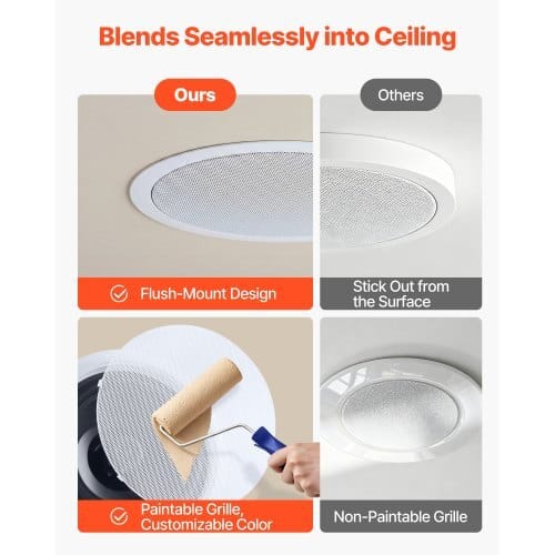 Bluetooth Ceiling Speakers, 8", In Ceiling & In-Wall Speaker System with Amplifier, 2-Way Flush Mount Speakers, for Damp Humid Placement, Home Theater, Living Room, or Covered Patio, 1 Pair - Image 4