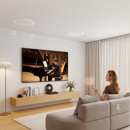 Bluetooth Ceiling Speakers, 8", In Ceiling & In-Wall Speaker System with Amplifier, 2-Way Flush Mount Speakers, for Damp Humid Placement, Home Theater, Living Room, or Covered Patio, 1 Pair - Image 7