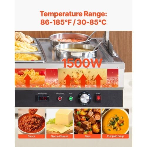 Electric Soup Warmer, Two 6.34QT Pots & Six 1/3 Pans, Stainless Steel Commercial Food Warmer with 86~185?°F Adjustable Temp, 1500W Bain Marie with Cover, Soup Station for Restaurant, Buffet - Image 2