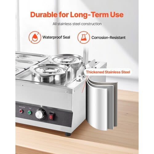 Electric Soup Warmer, Two 6.34QT Pots & Six 1/3 Pans, Stainless Steel Commercial Food Warmer with 86~185?°F Adjustable Temp, 1500W Bain Marie with Cover, Soup Station for Restaurant, Buffet - Image 5