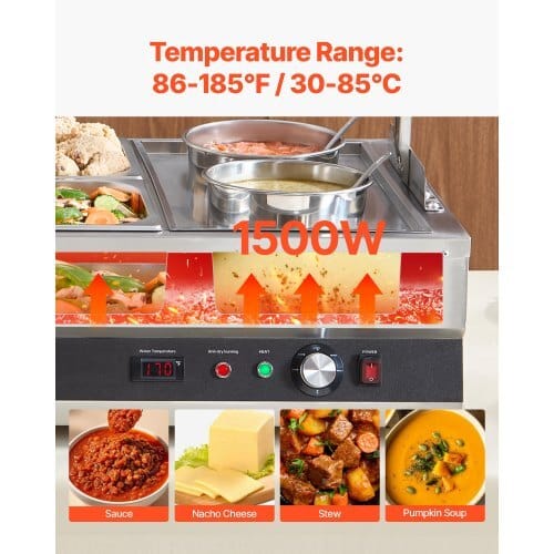 Electric Soup Warmer, Two 6.34QT Pots & Four 1/2 Pans, Stainless Steel Commercial Food Warmer with 86~185?°F Adjustable Temp, 1500W Bain Marie with Cover, Soup Station for Restaurant, Buffet - Image 2