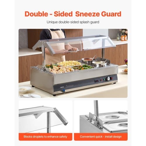 Electric Soup Warmer, Two 6.34QT Pots & Four 1/2 Pans, Stainless Steel Commercial Food Warmer with 86~185?°F Adjustable Temp, 1500W Bain Marie with Cover, Soup Station for Restaurant, Buffet - Image 3