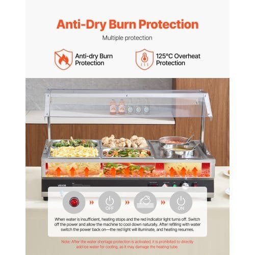 Electric Soup Warmer, Two 6.34QT Pots & Four 1/2 Pans, Stainless Steel Commercial Food Warmer with 86~185?°F Adjustable Temp, 1500W Bain Marie with Cover, Soup Station for Restaurant, Buffet - Image 4